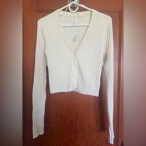 Aerie Cream Ribbed V-Neck Cardigan